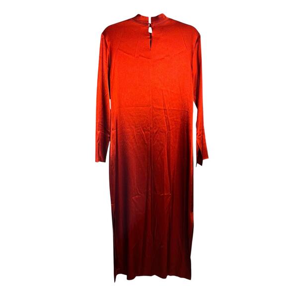 Nanushka Rust Red Satin Midi Dress Long Sleeve Mock Neck Minimalist Size M - Picture 4 of 12